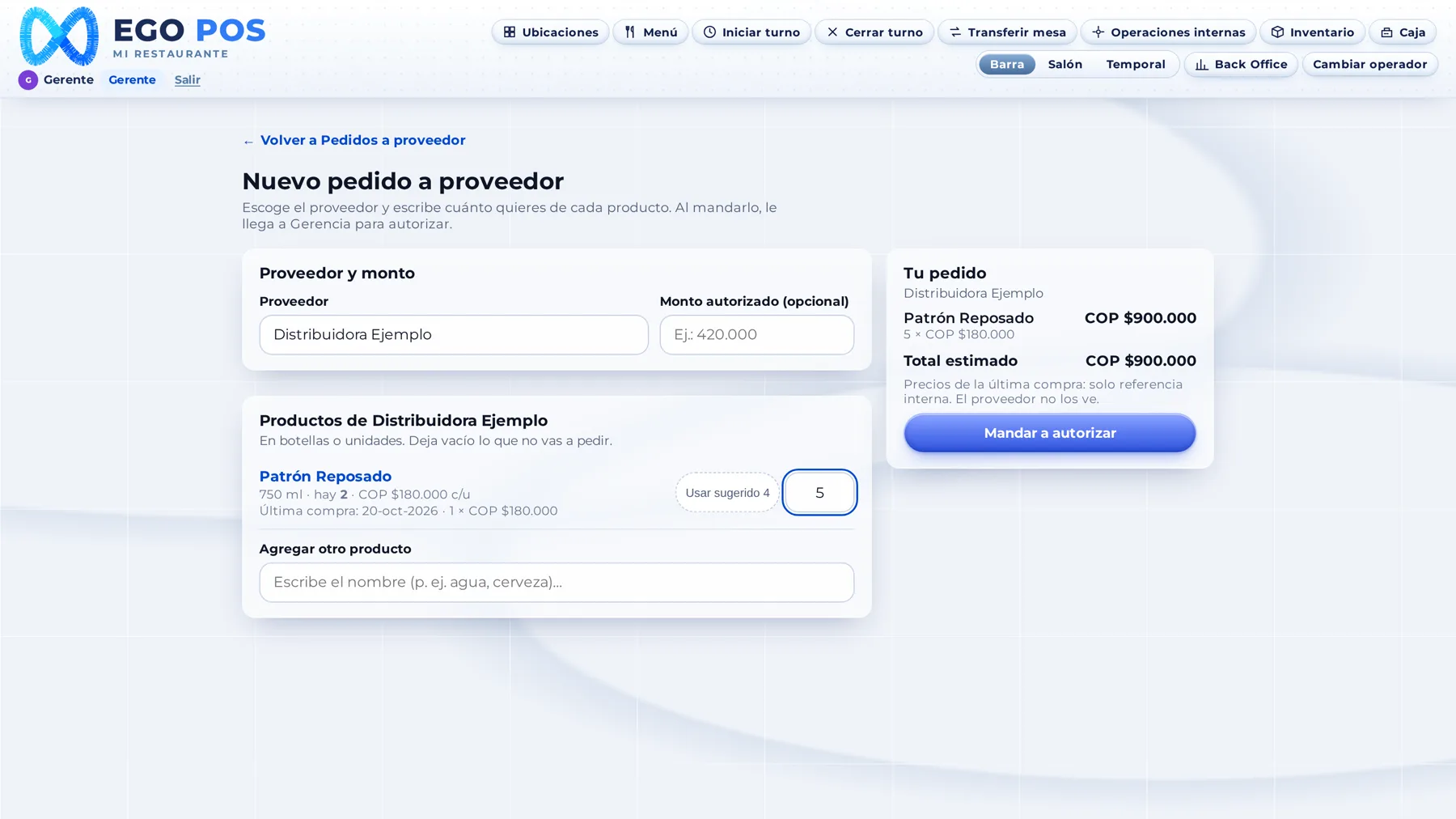 El pedido se arma con la última compra: Se manda al proveedor como solicitud de cotización, sin precios.